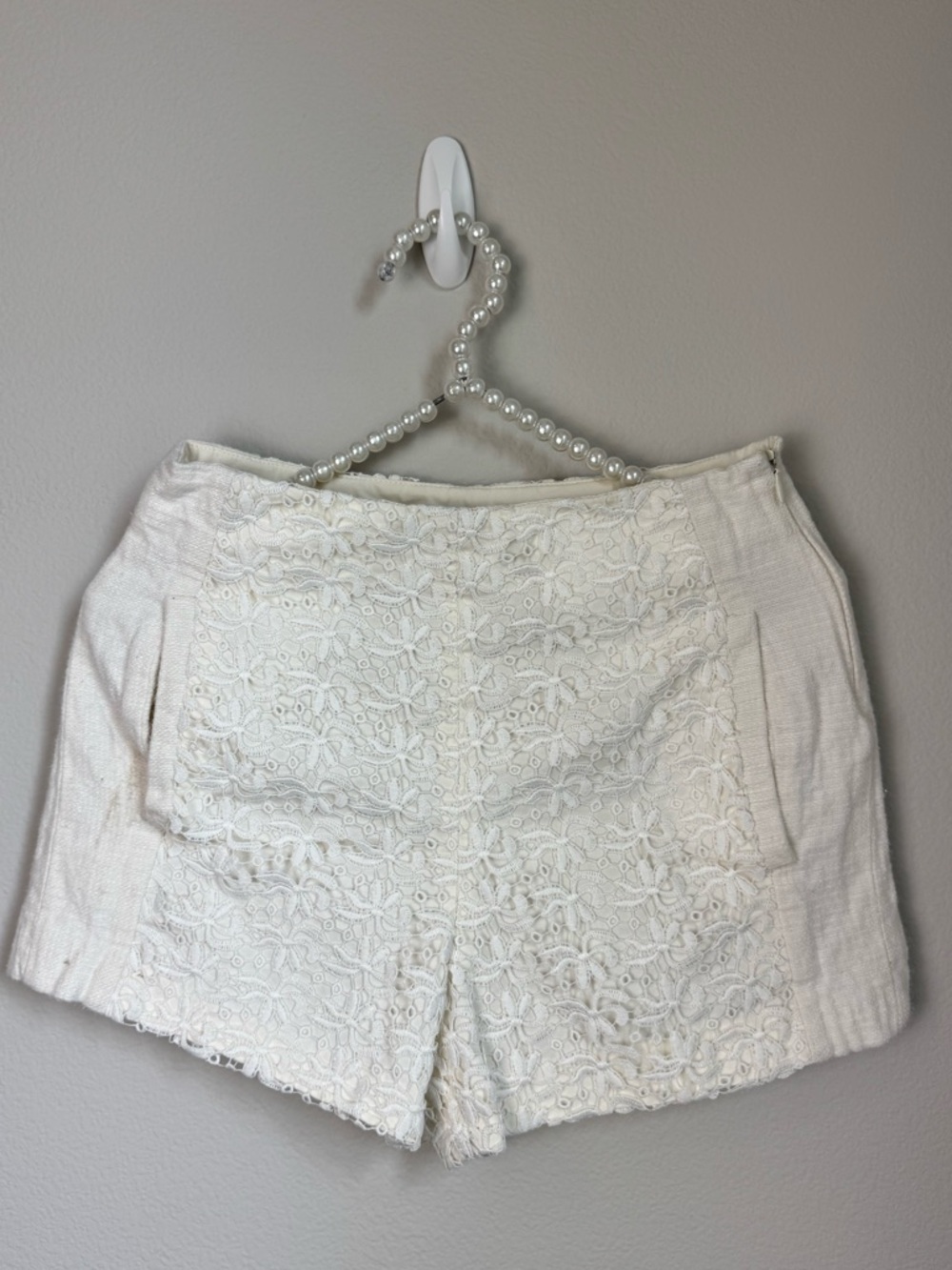 Zara Women's Lace-Front Shorts in Ivory